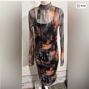 Fashionova Jocelyn Mesh Midi Dress - Black/combo Multicolor Dress‎